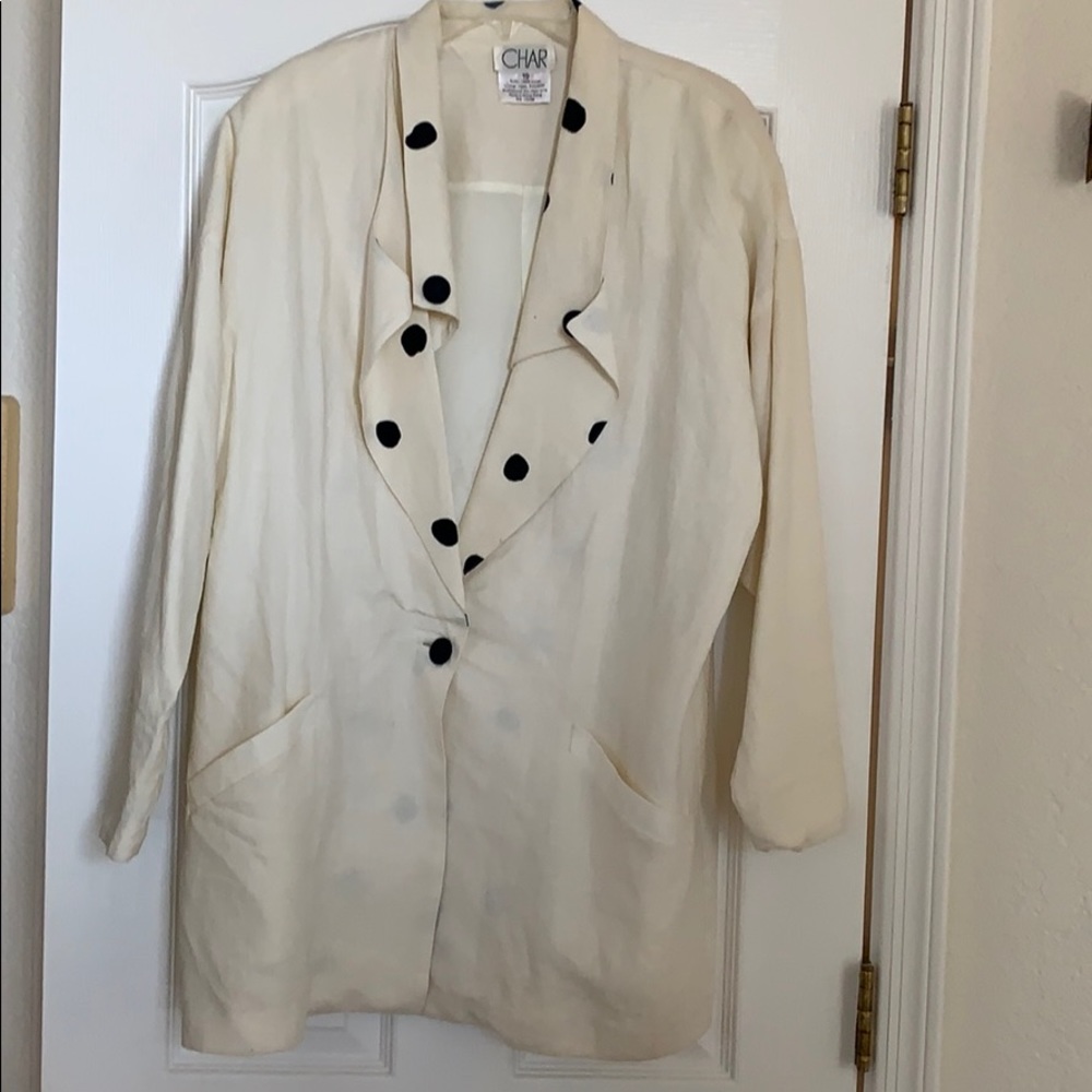 Char linen jacket ecru with navy dots